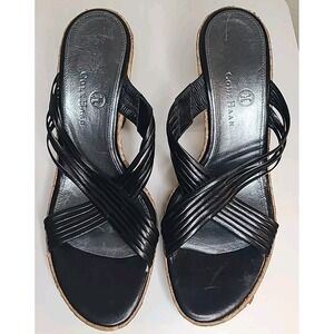 Cole Haan Black Strappy Wedge Mules‎ Open Toe Womens Sandals Shoes Heels Size 6B